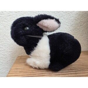 Vintage 1984 Applause White Black Rabbit Plush Stuffed Toy Bunny Baby Mini 7"